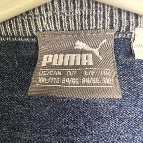 Puma Men's Pullover Sweater V Neck Cotton Wool Navy Gray Sz XXL Preppy Academia - Picture 3 of 7
